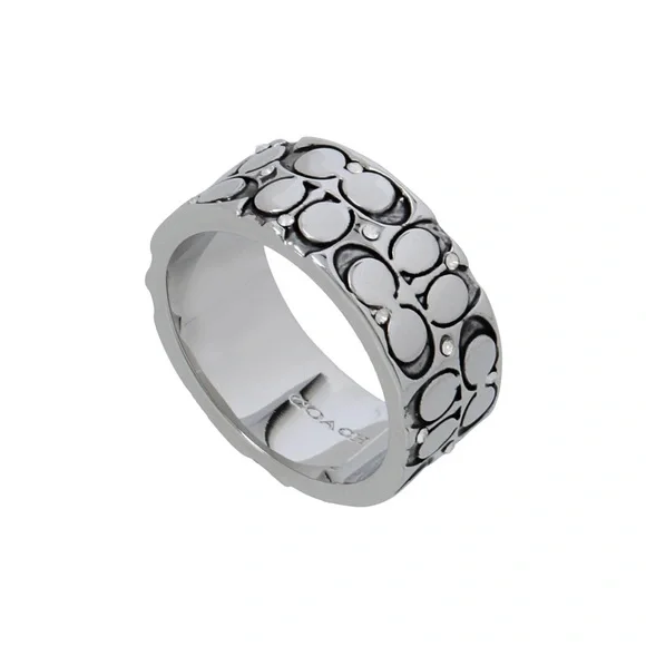 Coach Silver-Tone Quilted C Wide Band Rings Size 7 - Picture 2 of 7